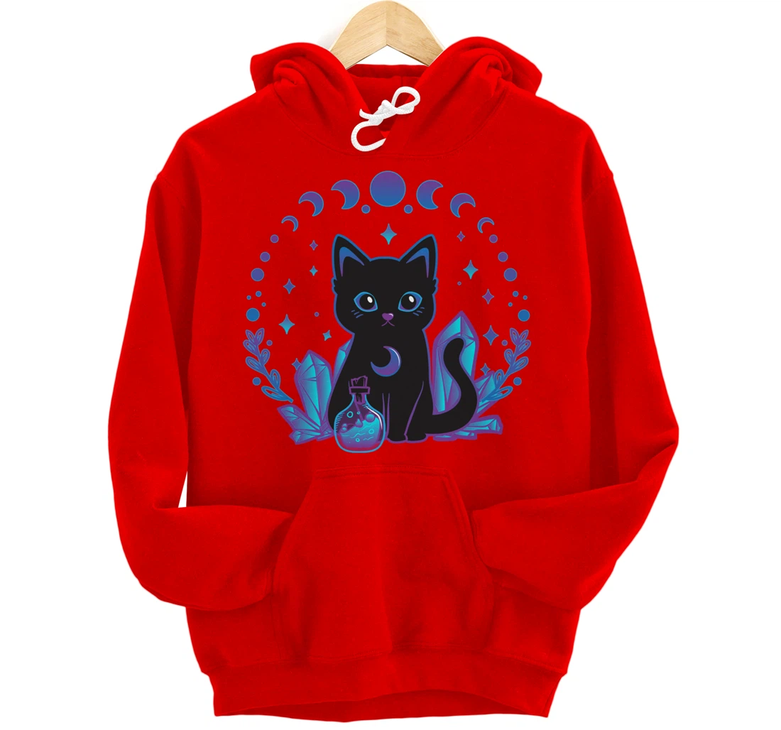 Cute Witchy Black Cat Crystal Alchemy Kawaii Pastel Goth Pullover Hoodie