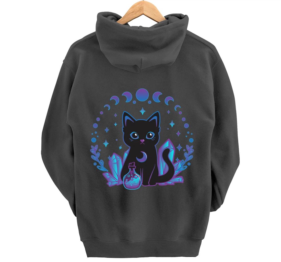 Cute Witchy Black Cat Crystal Alchemy Kawaii Pastel Goth Pullover Hoodie