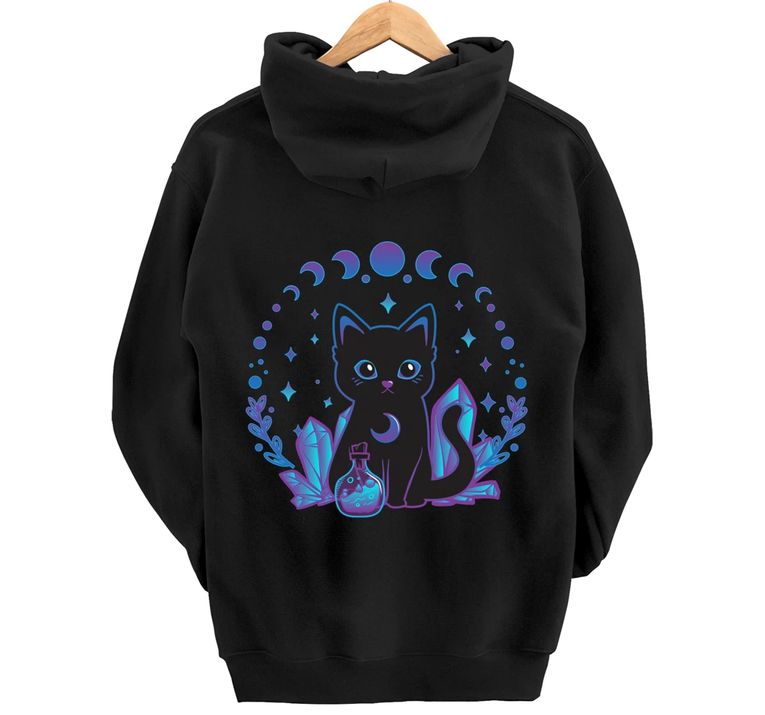 Cute Witchy Black Cat Crystal Alchemy Kawaii Pastel Goth Pullover Hoodie