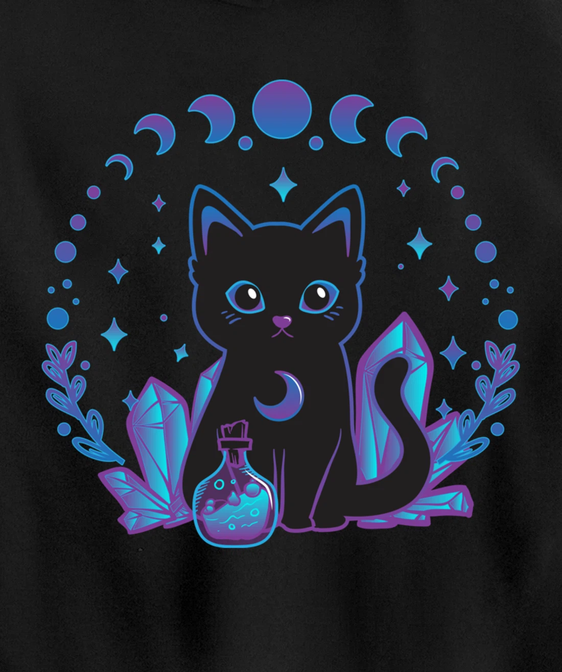 Cute Witchy Black Cat Crystal Alchemy Kawaii Pastel Goth Pullover Hoodie