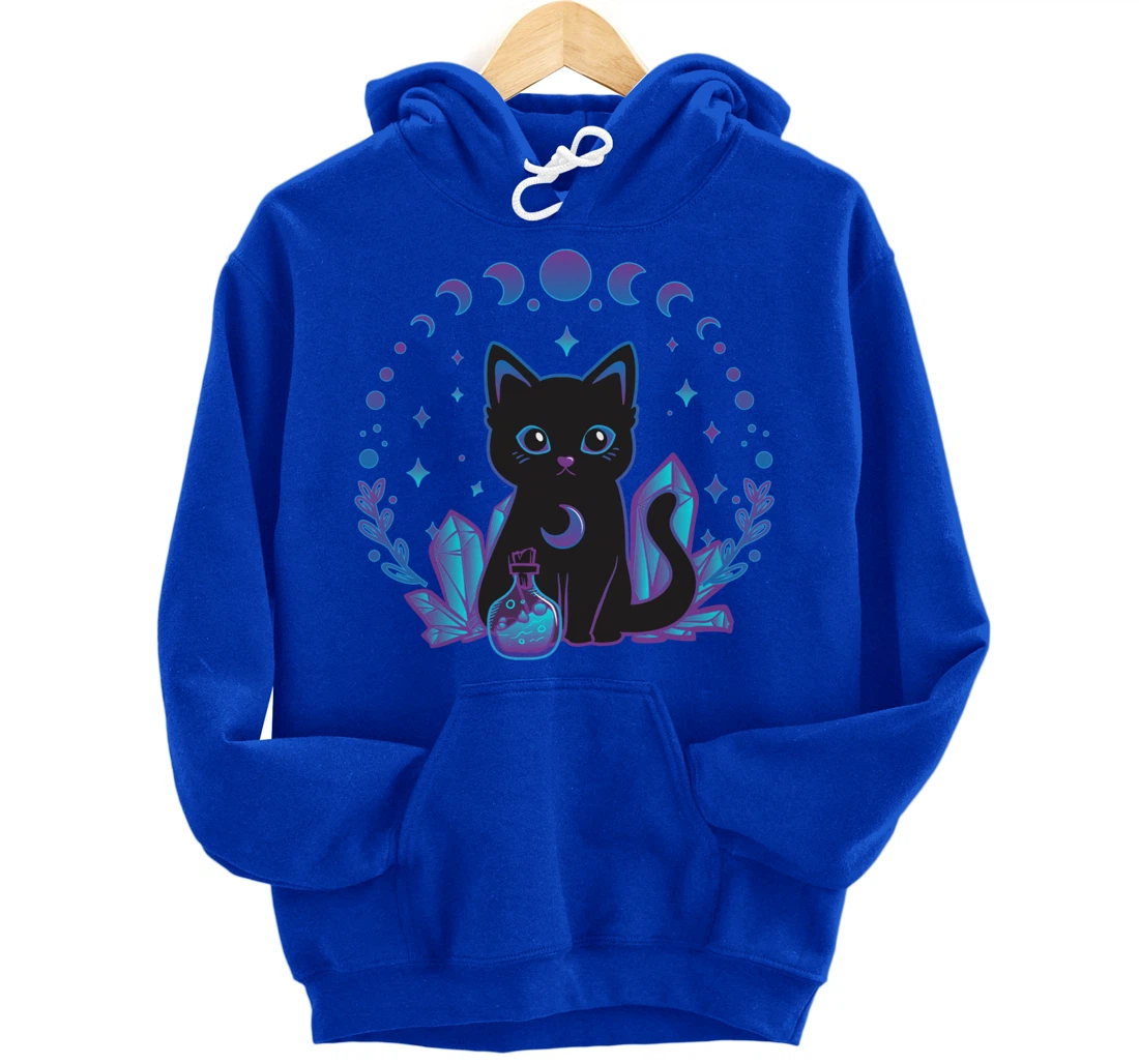 Cute Witchy Black Cat Crystal Alchemy Kawaii Pastel Goth Pullover Hoodie