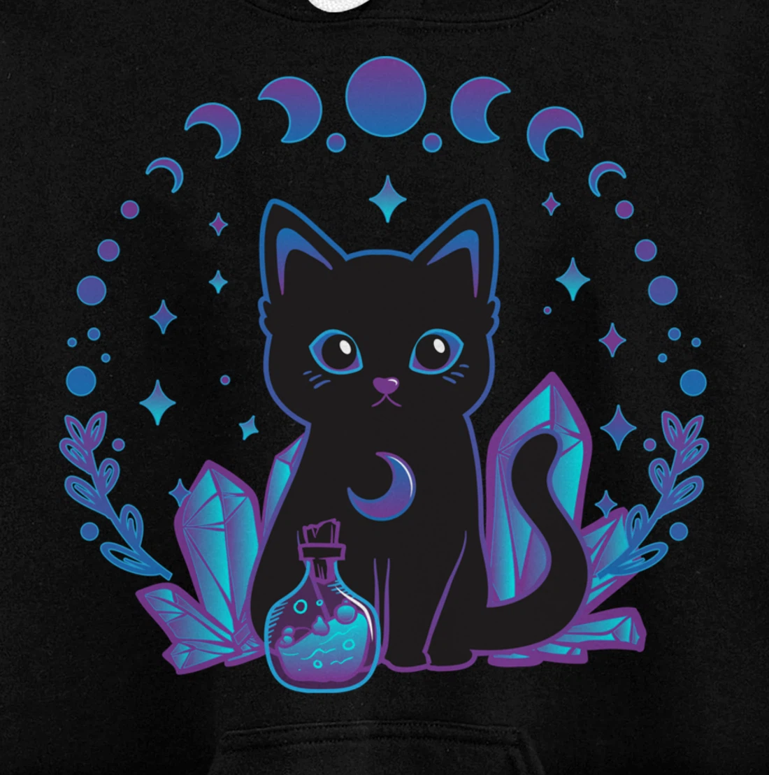 Cute Witchy Black Cat Crystal Alchemy Kawaii Pastel Goth Pullover Hoodie