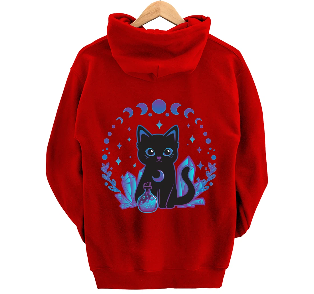 Cute Witchy Black Cat Crystal Alchemy Kawaii Pastel Goth Pullover Hoodie