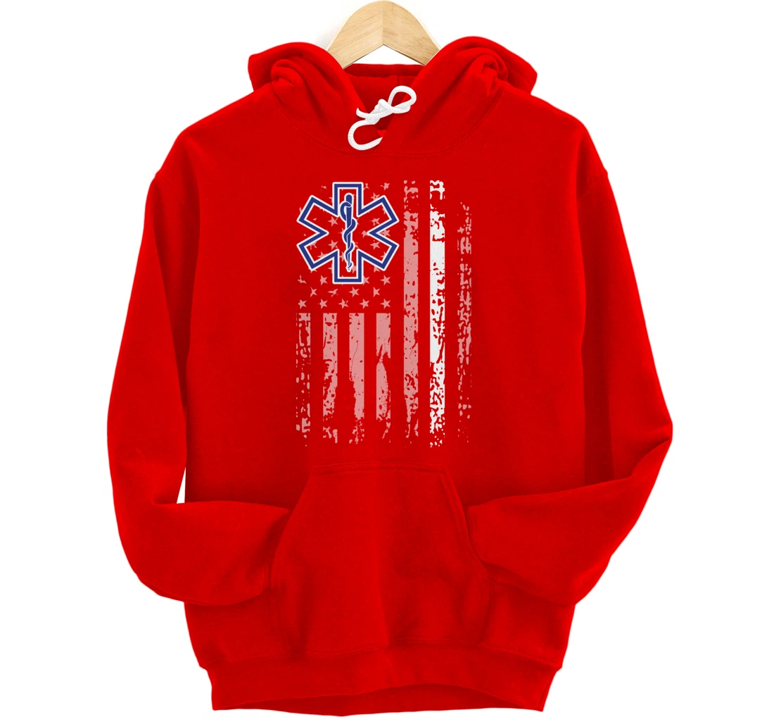 Thin White Line Hoodie EMS EMT Paramedic American Flag Gift Pullover Hoodie