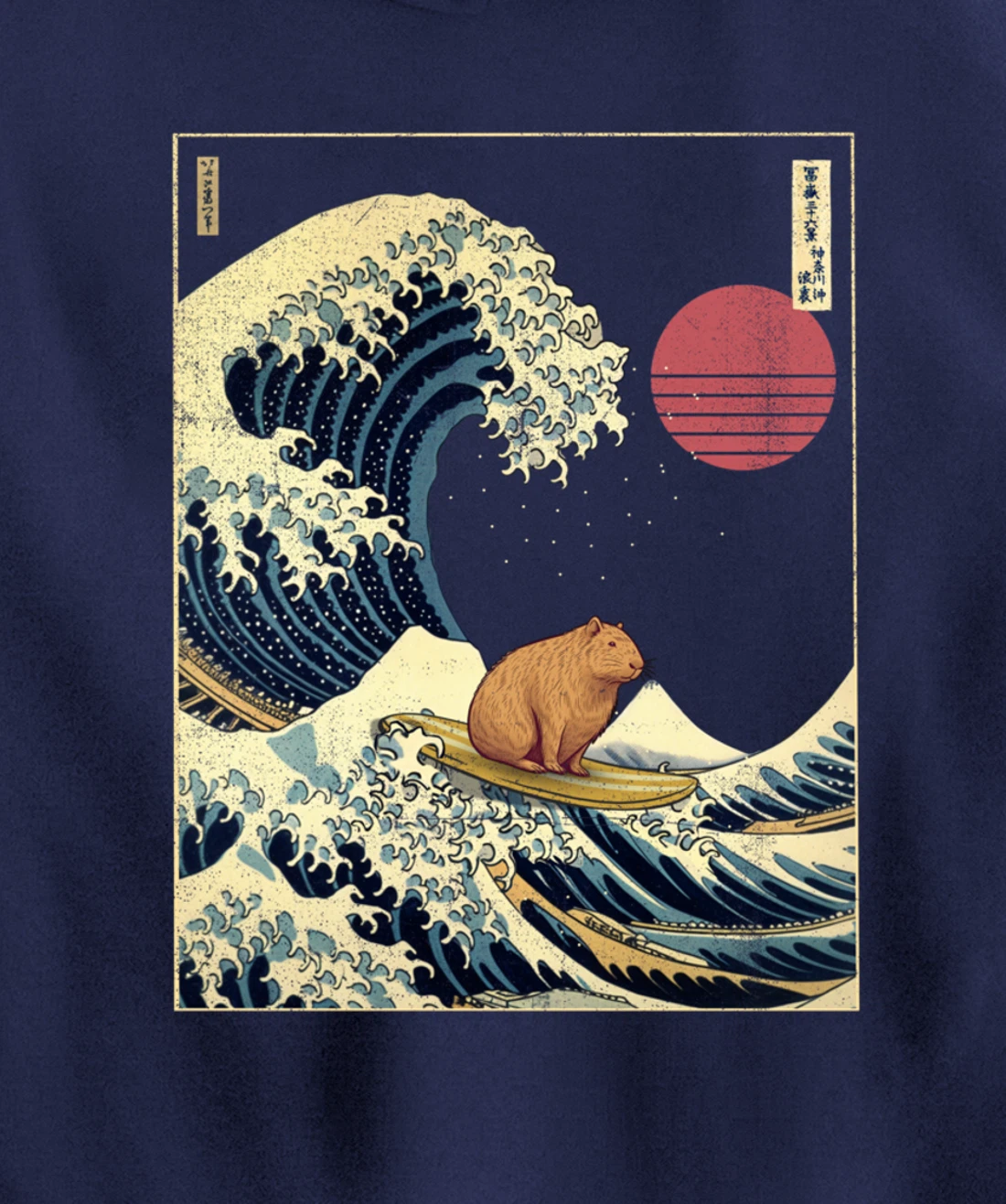 Capybara Kanagawa Wave Funny Surf Animal Pullover Hoodie