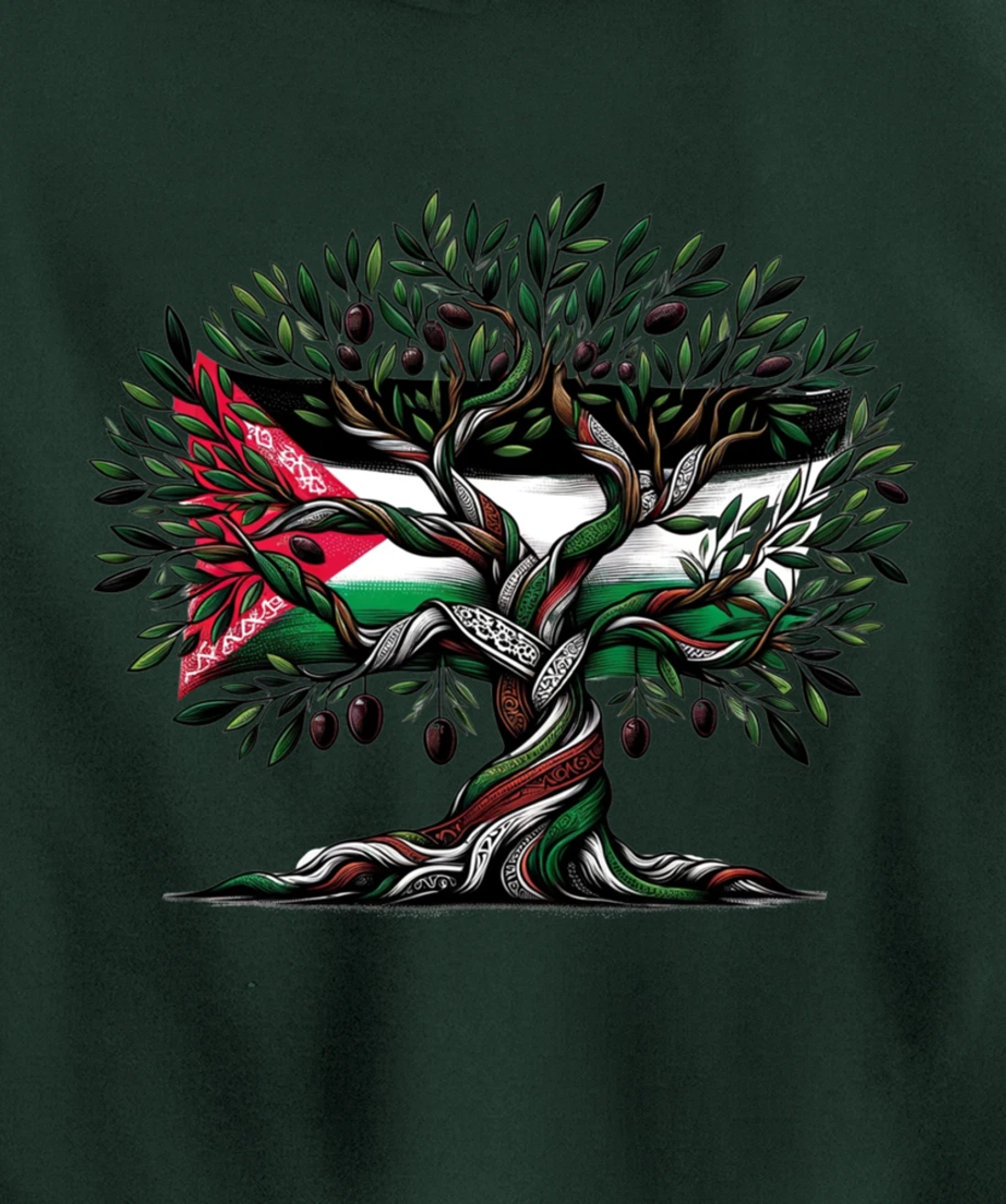 Palestine Olive Tree With Flag Pullover Hoodie