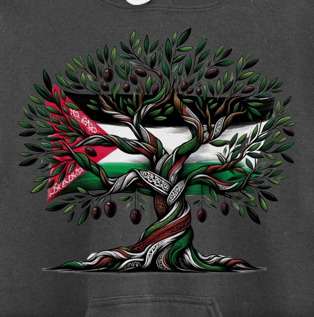 Palestine Olive Tree With Flag Pullover Hoodie