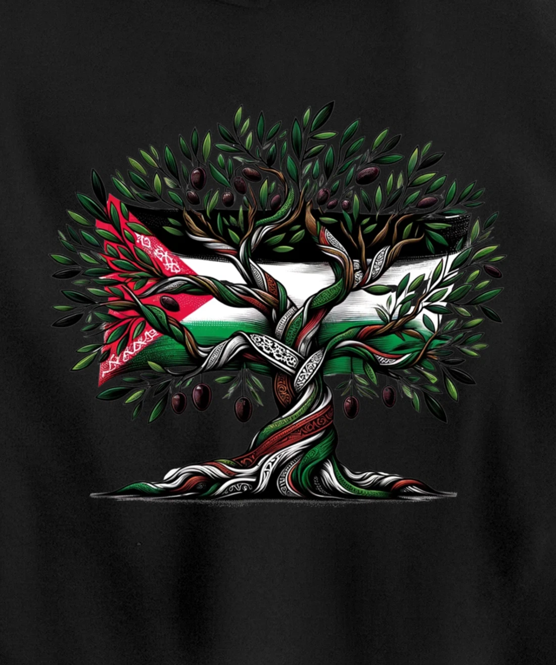 Palestine Olive Tree With Flag Pullover Hoodie