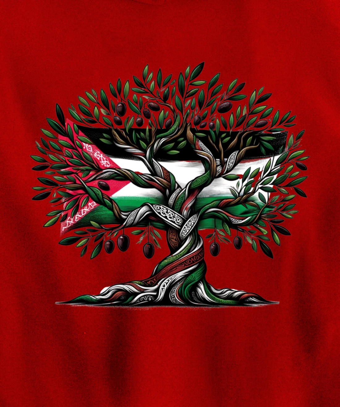 Palestine Olive Tree With Flag Pullover Hoodie