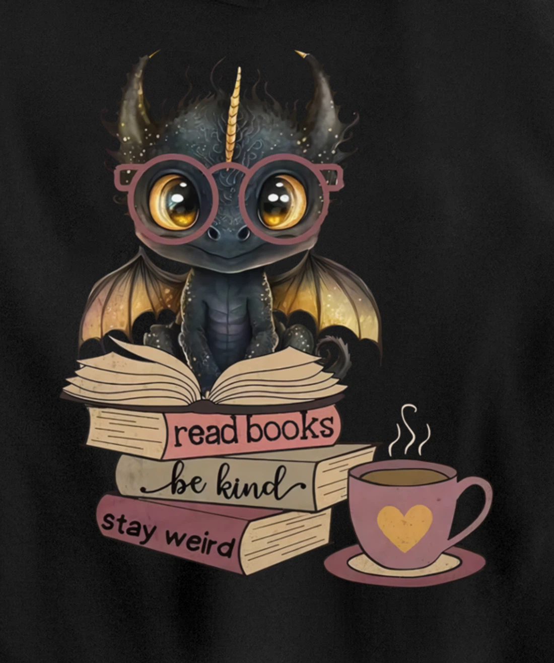 Funny Dragon Read Books Be Kind Stay Weird Book Lover Pullover Hoodie