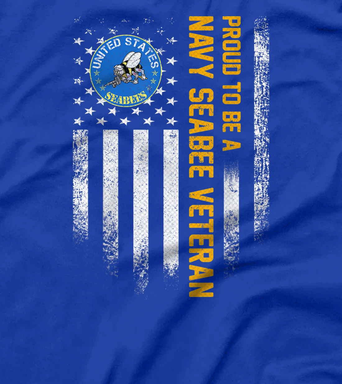 Vintage USA American Flag Proud To Be A Navy Seabee Veteran T-Shirt