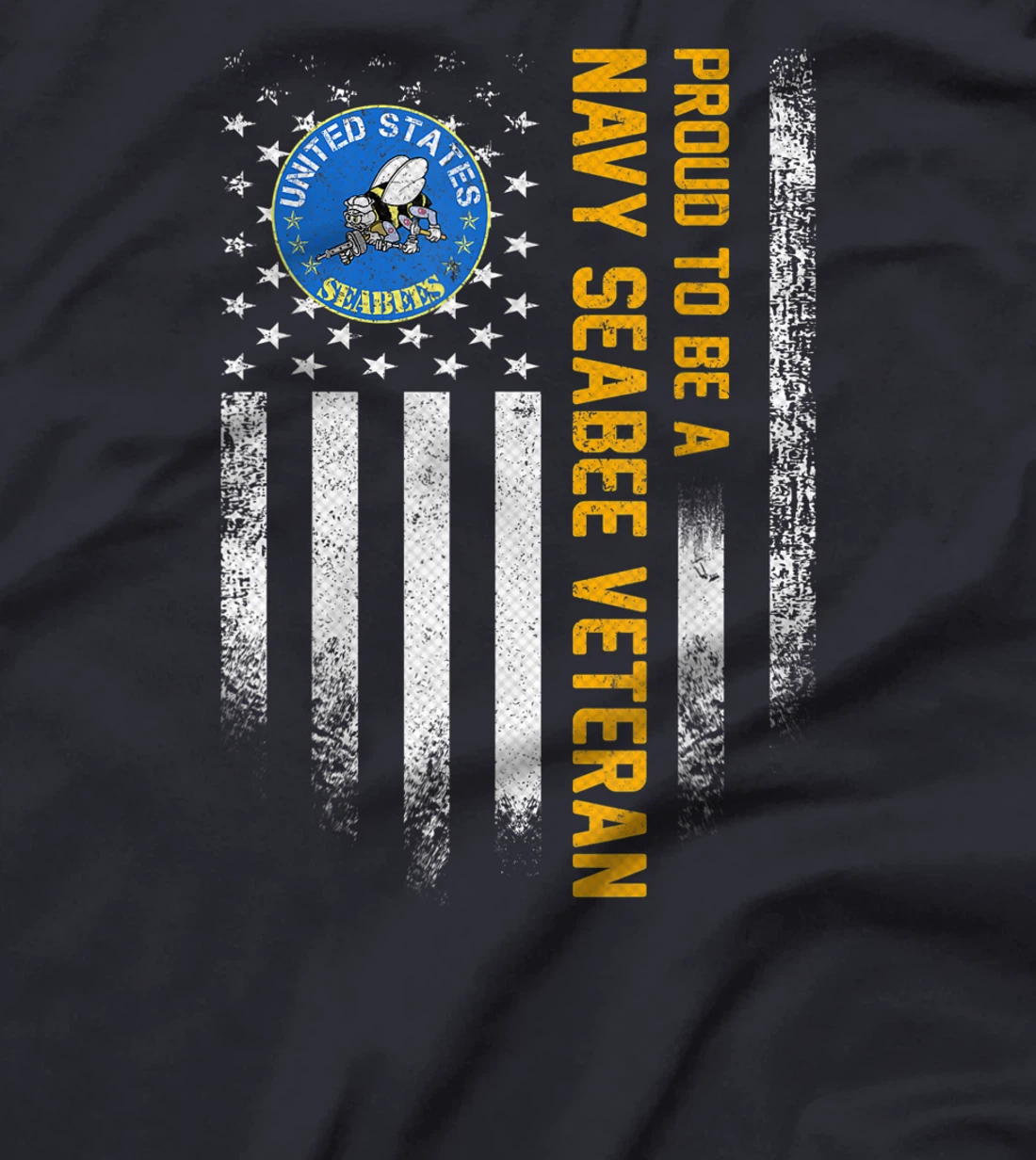 Vintage USA American Flag Proud To Be A Navy Seabee Veteran T-Shirt