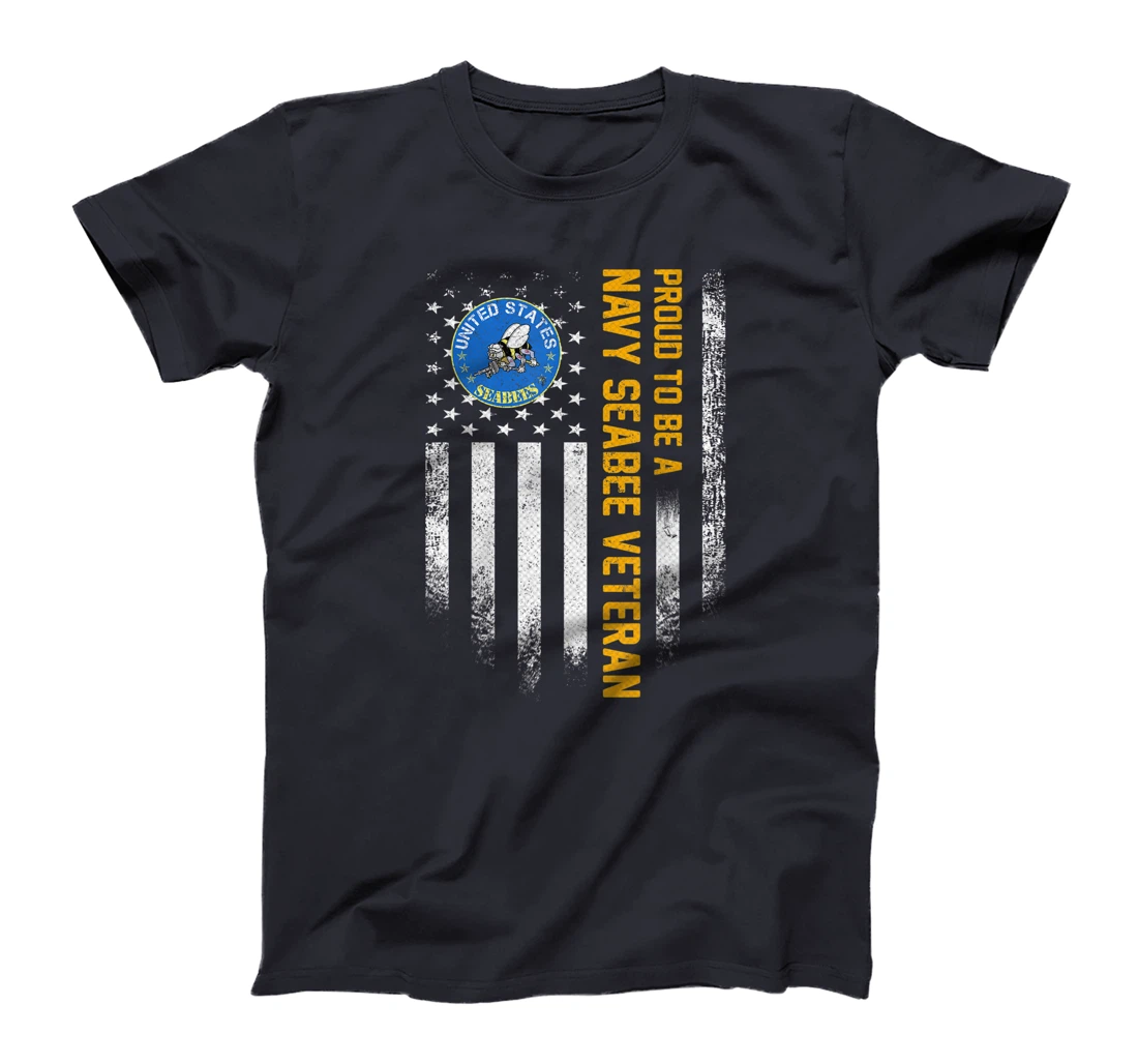 Vintage USA American Flag Proud To Be A Navy Seabee Veteran T-Shirt