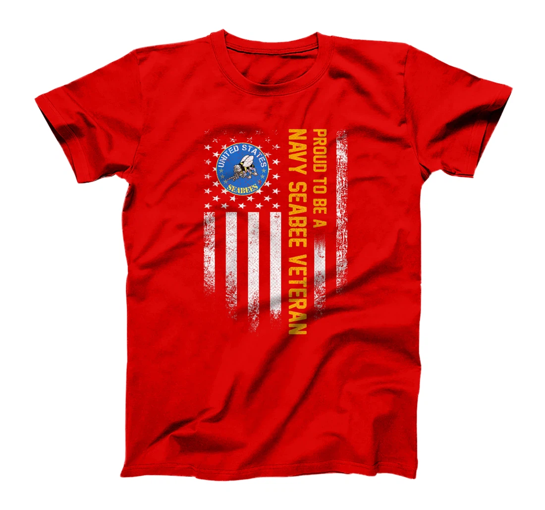 Vintage USA American Flag Proud To Be A Navy Seabee Veteran T-Shirt