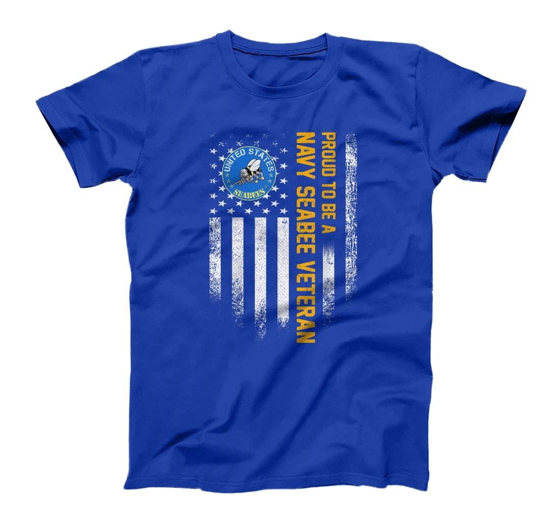 Vintage USA American Flag Proud To Be A Navy Seabee Veteran T-Shirt