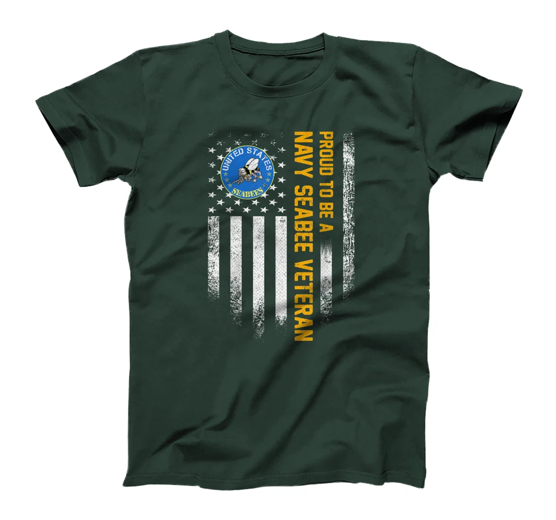 Vintage USA American Flag Proud To Be A Navy Seabee Veteran T-Shirt
