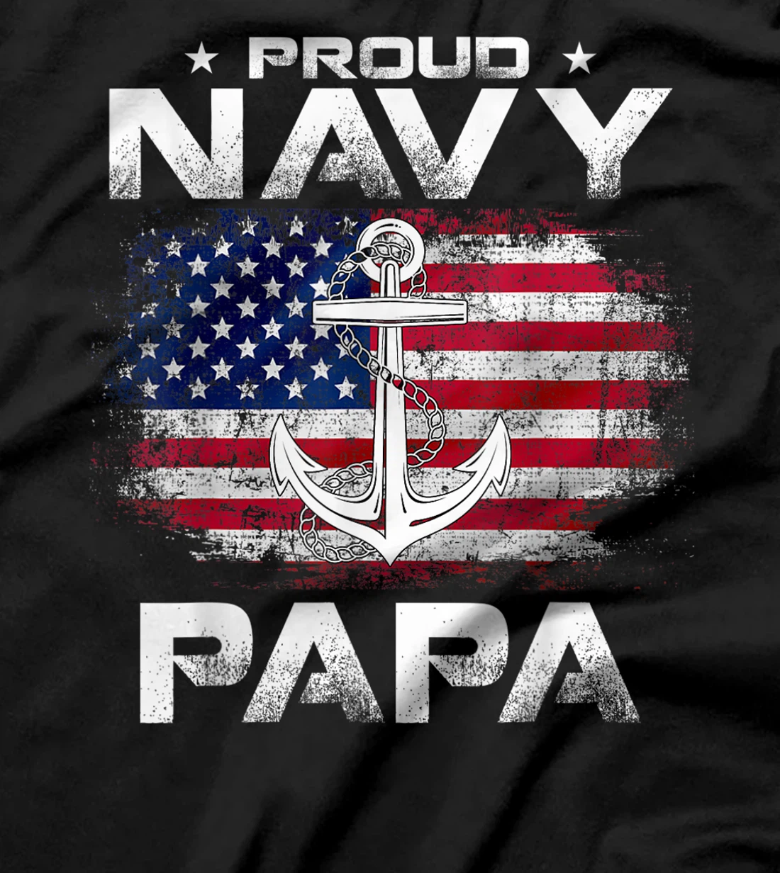 Vintage Proud Navy Papa With American Flag Gift Veteran T-Shirt