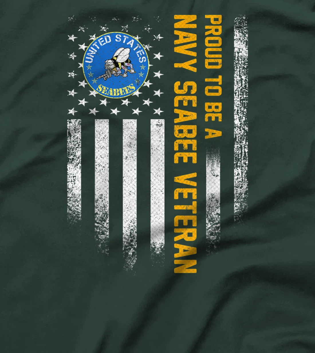 Vintage USA American Flag Proud To Be A Navy Seabee Veteran T-Shirt