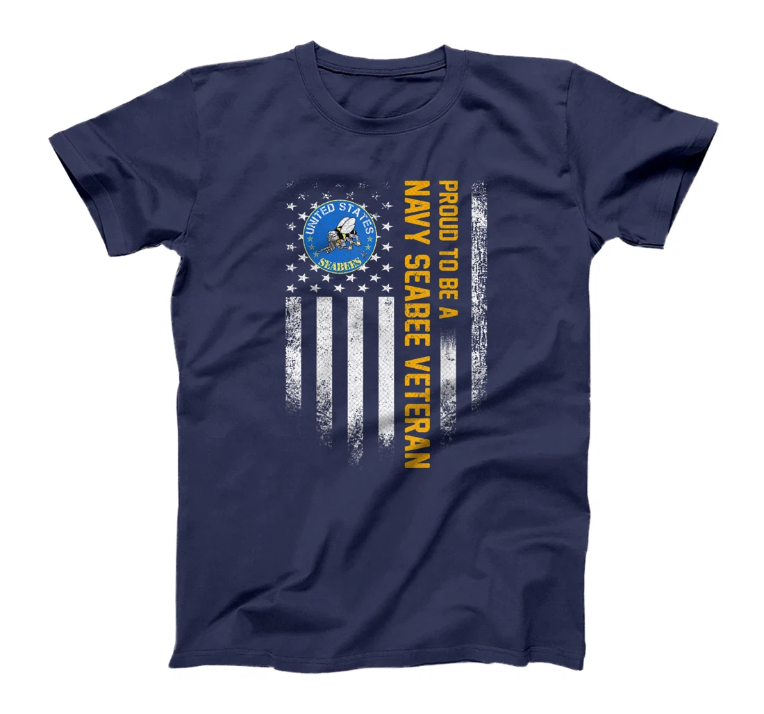 Vintage USA American Flag Proud To Be A Navy Seabee Veteran T-Shirt