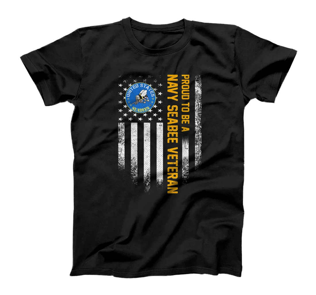 Vintage USA American Flag Proud To Be A Navy Seabee Veteran T-Shirt
