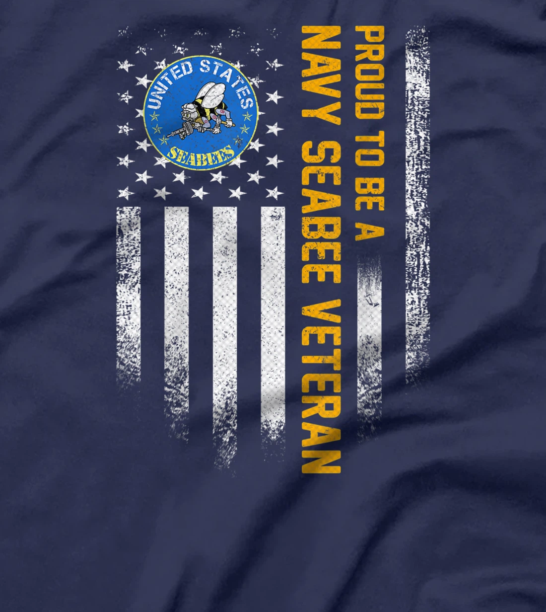 Vintage USA American Flag Proud To Be A Navy Seabee Veteran T-Shirt