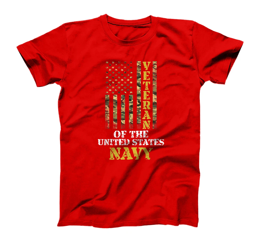 United States Navy Veteran Patriotic American Flag Camo T-Shirt