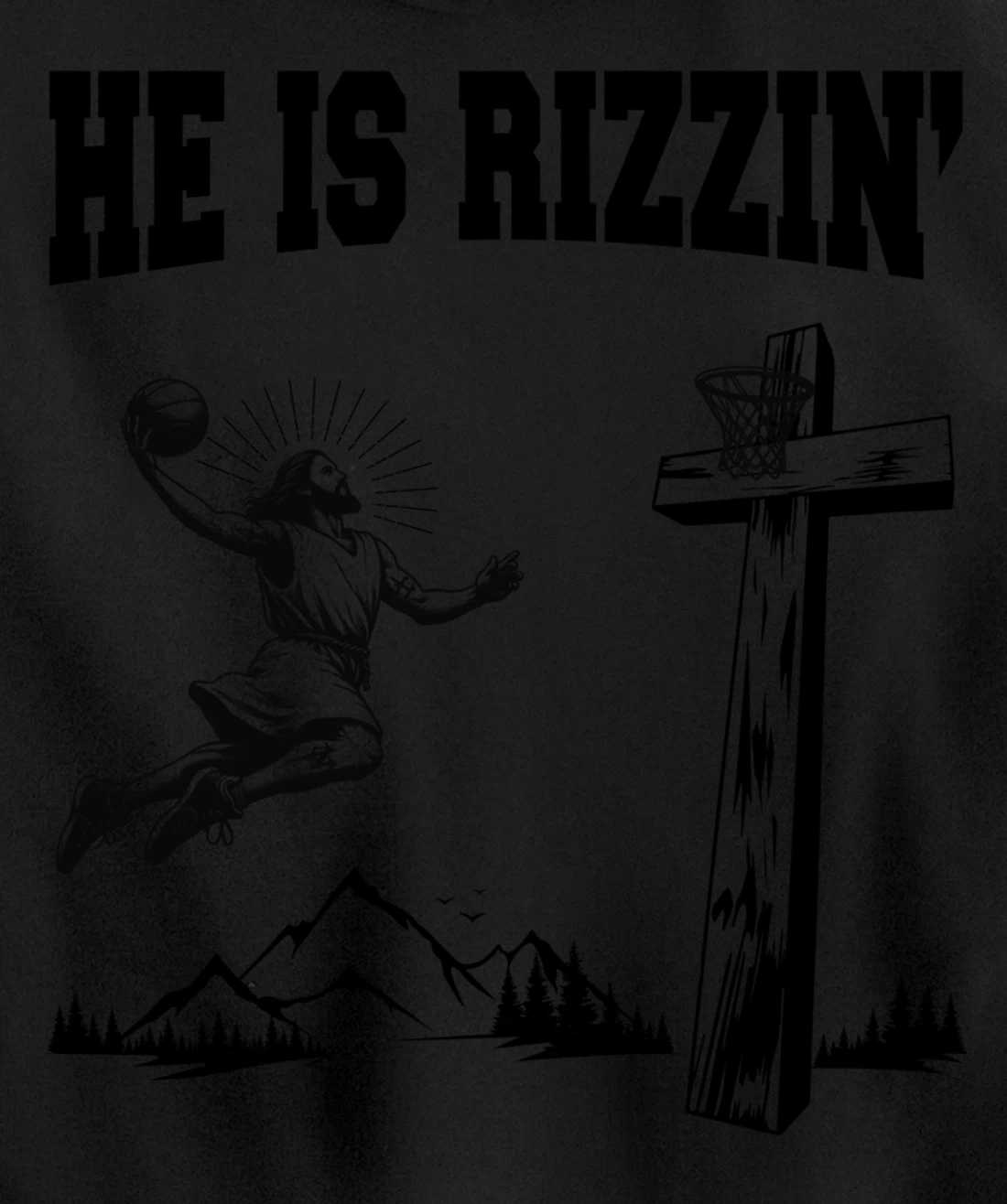He Is Rizzin Meme Basketball Retro Christian Cross Religious Pullover Hoodie