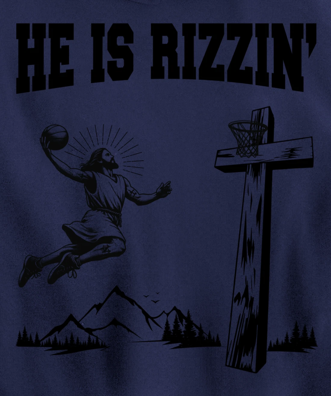 He Is Rizzin Meme Basketball Retro Christian Cross Religious Pullover Hoodie