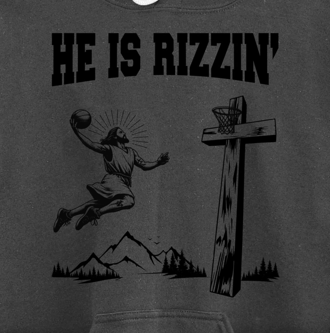 He Is Rizzin Meme Basketball Retro Christian Cross Religious Pullover Hoodie