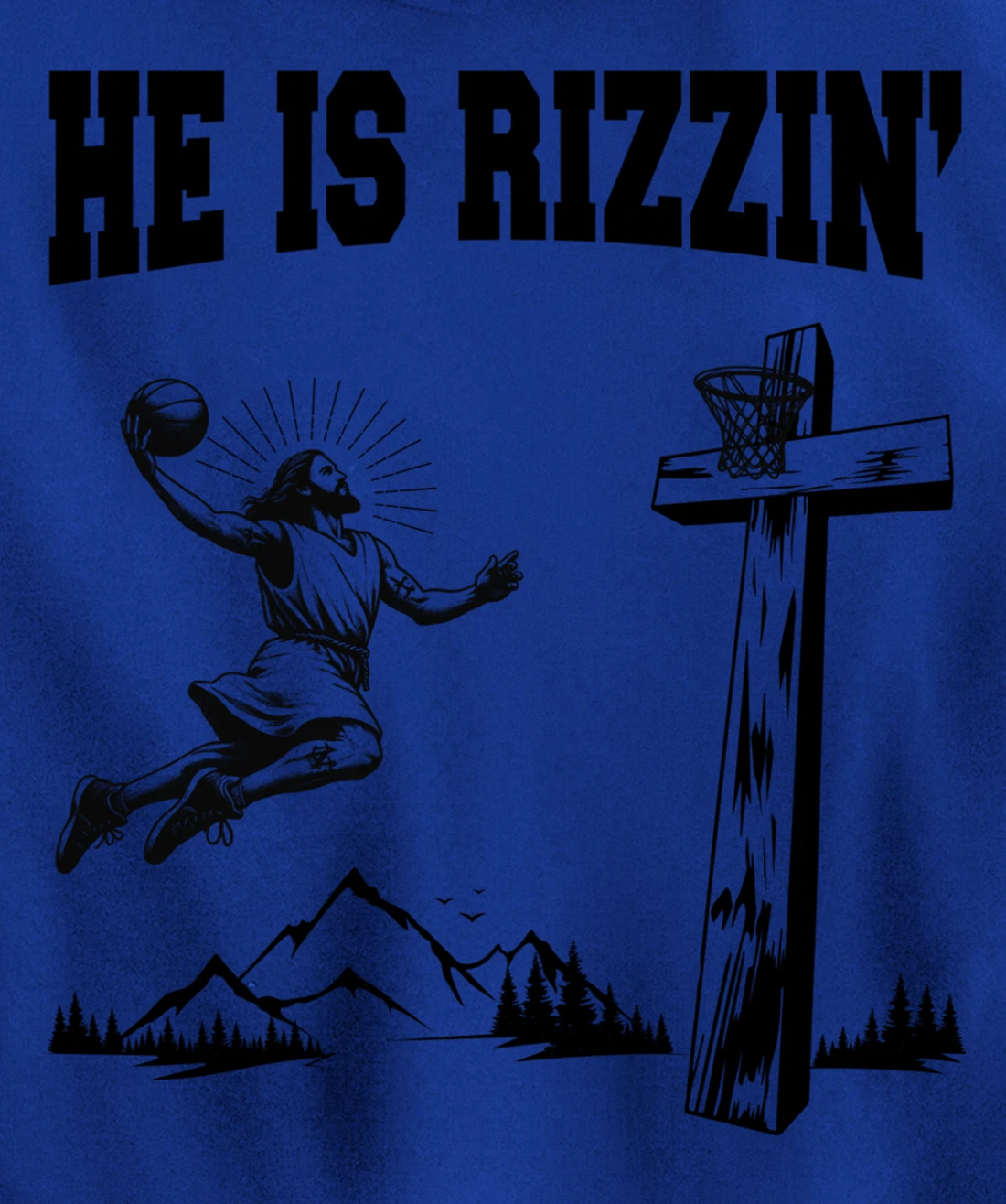 He Is Rizzin Meme Basketball Retro Christian Cross Religious Pullover Hoodie