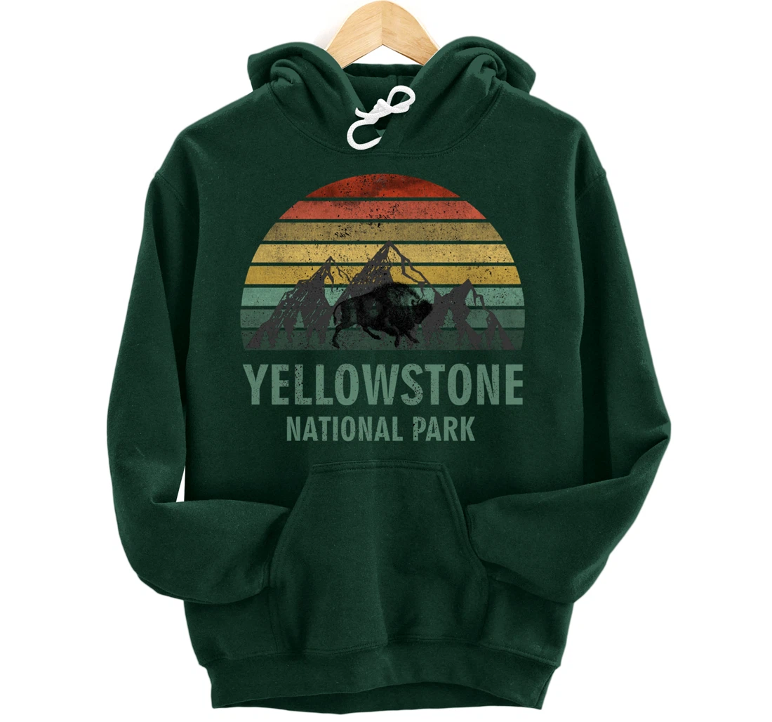 Yellowstone National Park USA Bison Buffalo Vintage Pullover Hoodie