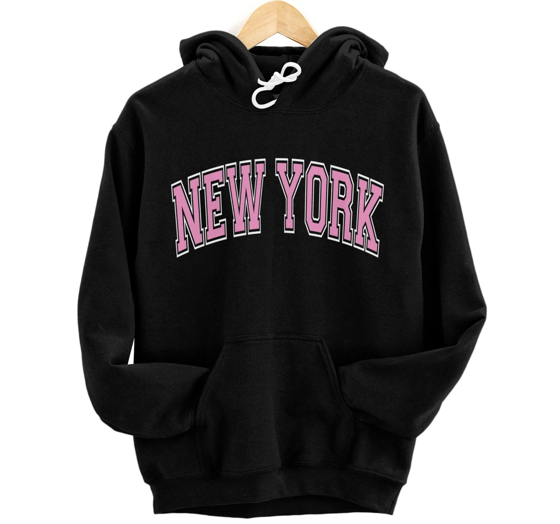 New York Arched Pink Text Pullover Hoodie