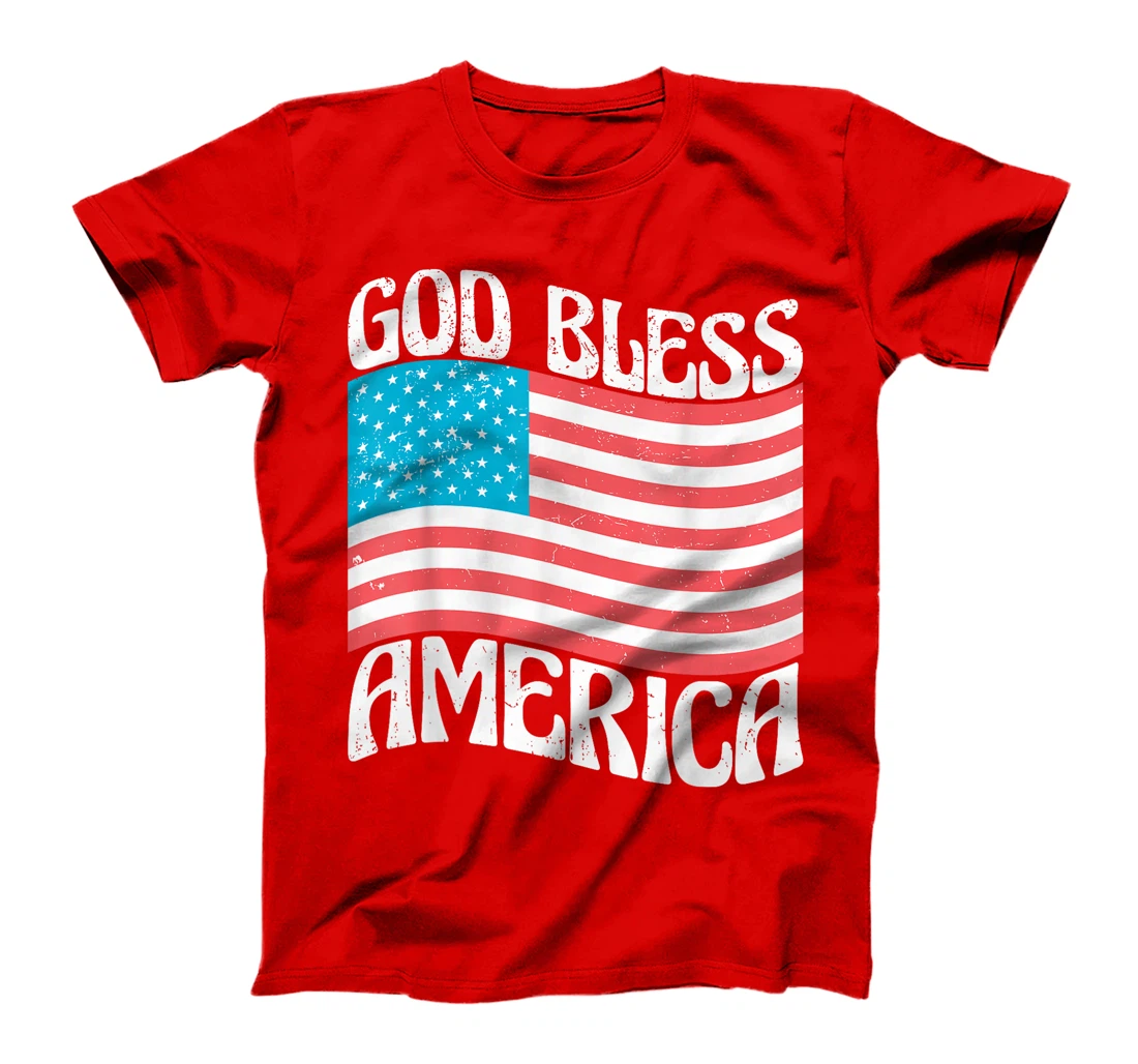 Retro God Bless America 4th of July American Flag Coquette T-Shirt