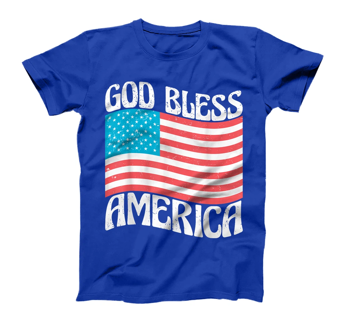 Retro God Bless America 4th of July American Flag Coquette T-Shirt