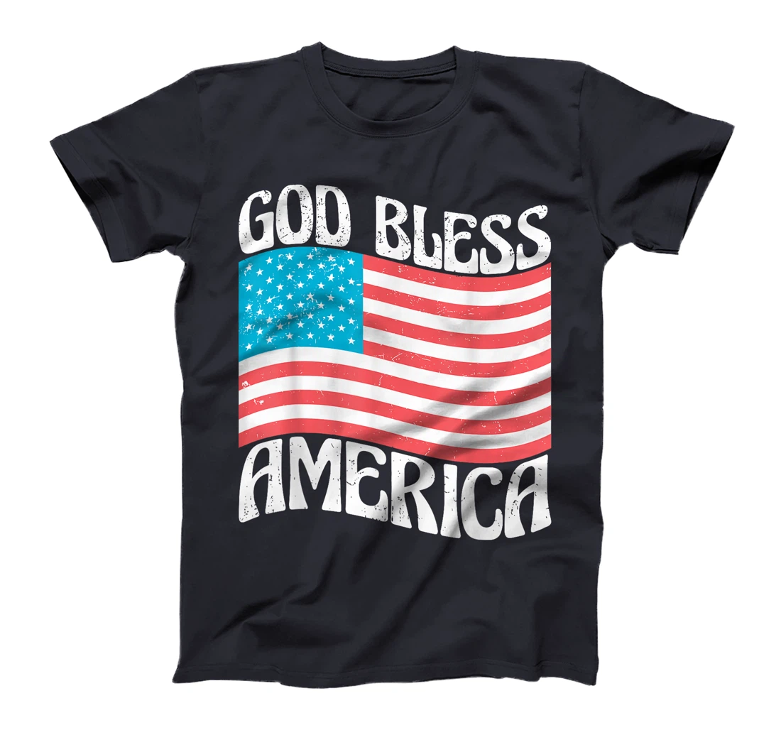 Retro God Bless America 4th of July American Flag Coquette T-Shirt