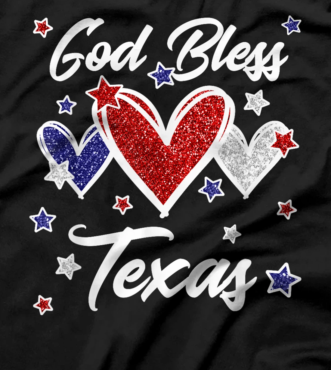 Patriotic American Flag Hearts For Girls God Bless Texas T-Shirt