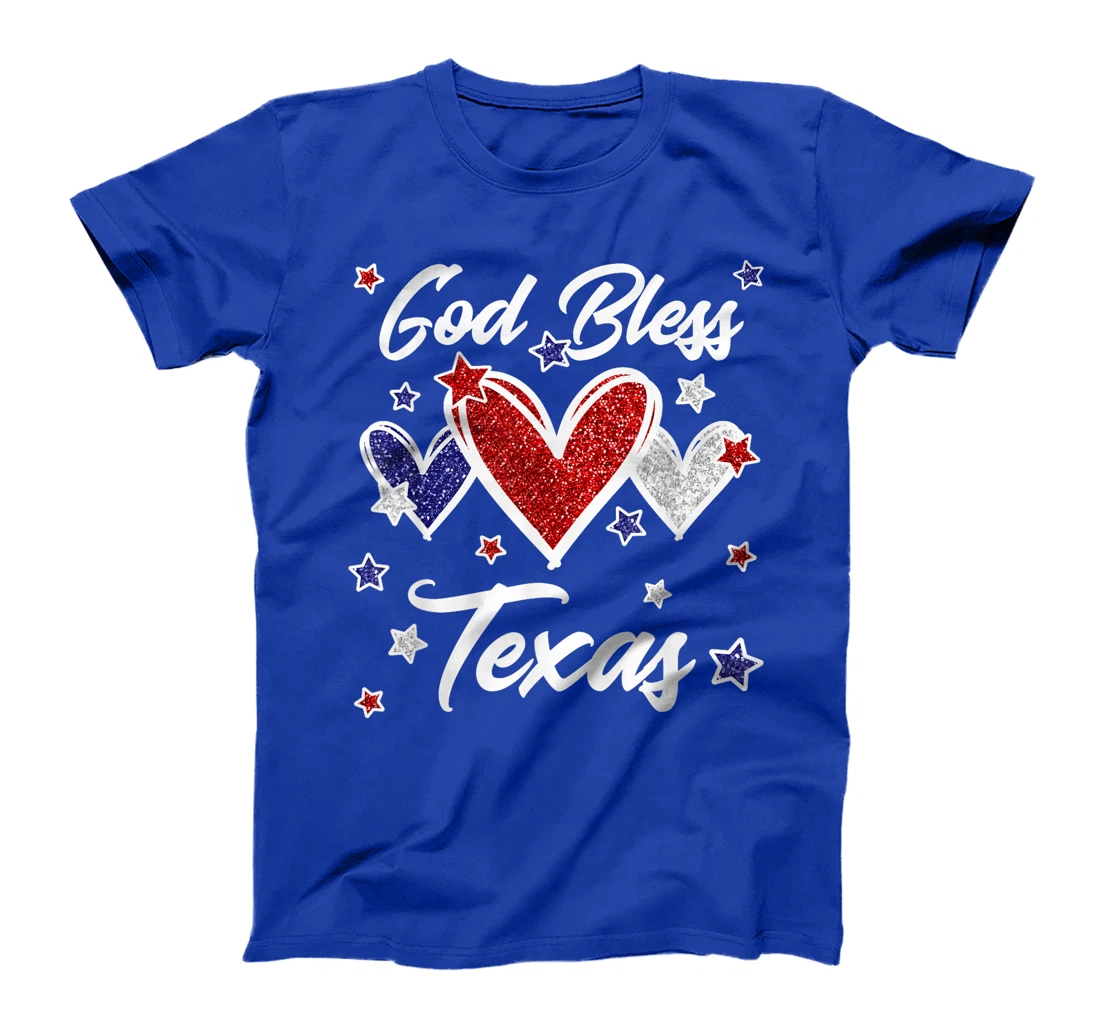 Patriotic American Flag Hearts For Girls God Bless Texas T-Shirt