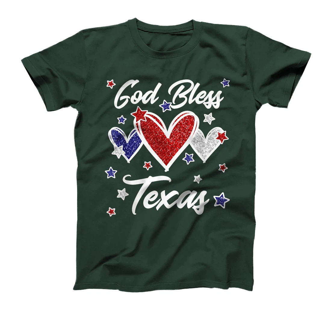 Patriotic American Flag Hearts For Girls God Bless Texas T-Shirt