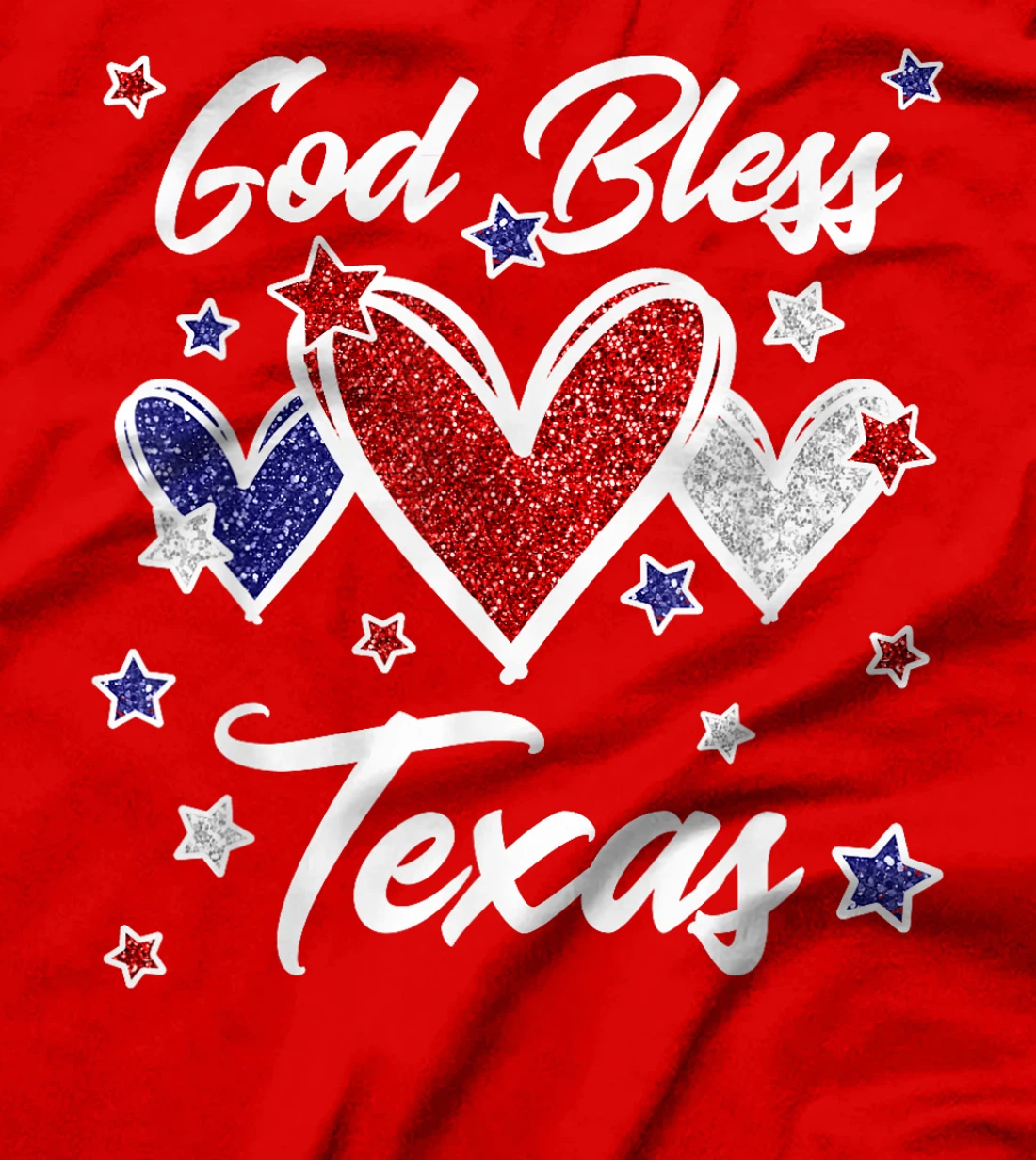 Patriotic American Flag Hearts For Girls God Bless Texas T-Shirt