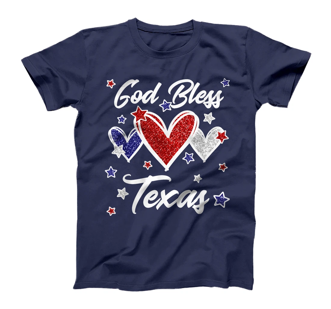 Patriotic American Flag Hearts For Girls God Bless Texas T-Shirt