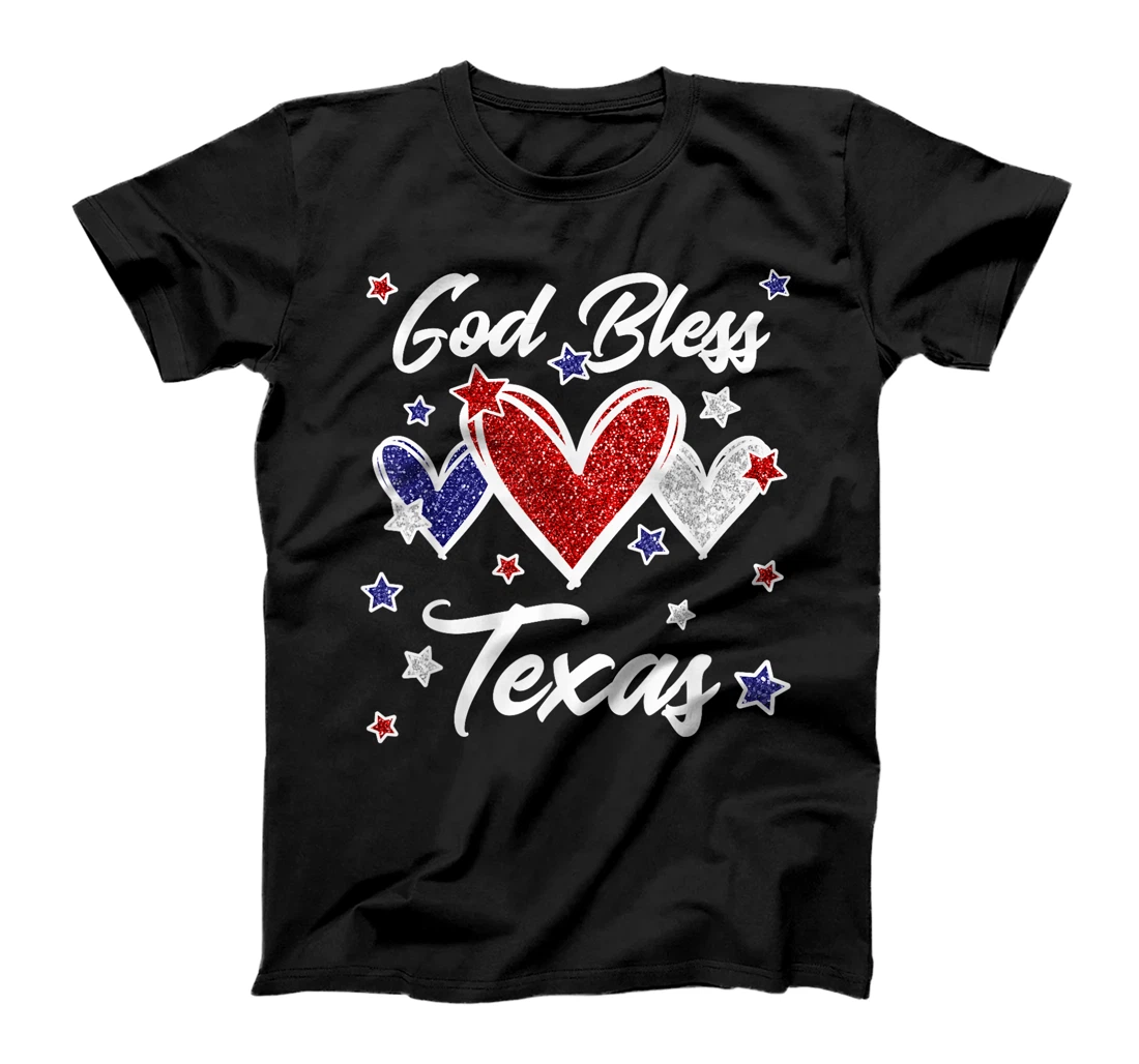 Patriotic American Flag Hearts For Girls God Bless Texas T-Shirt
