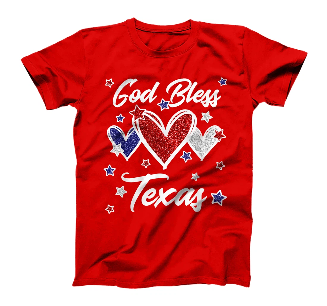 Patriotic American Flag Hearts For Girls God Bless Texas T-Shirt