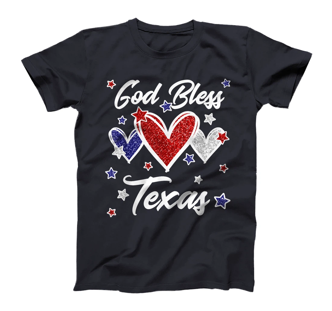 Patriotic American Flag Hearts For Girls God Bless Texas T-Shirt