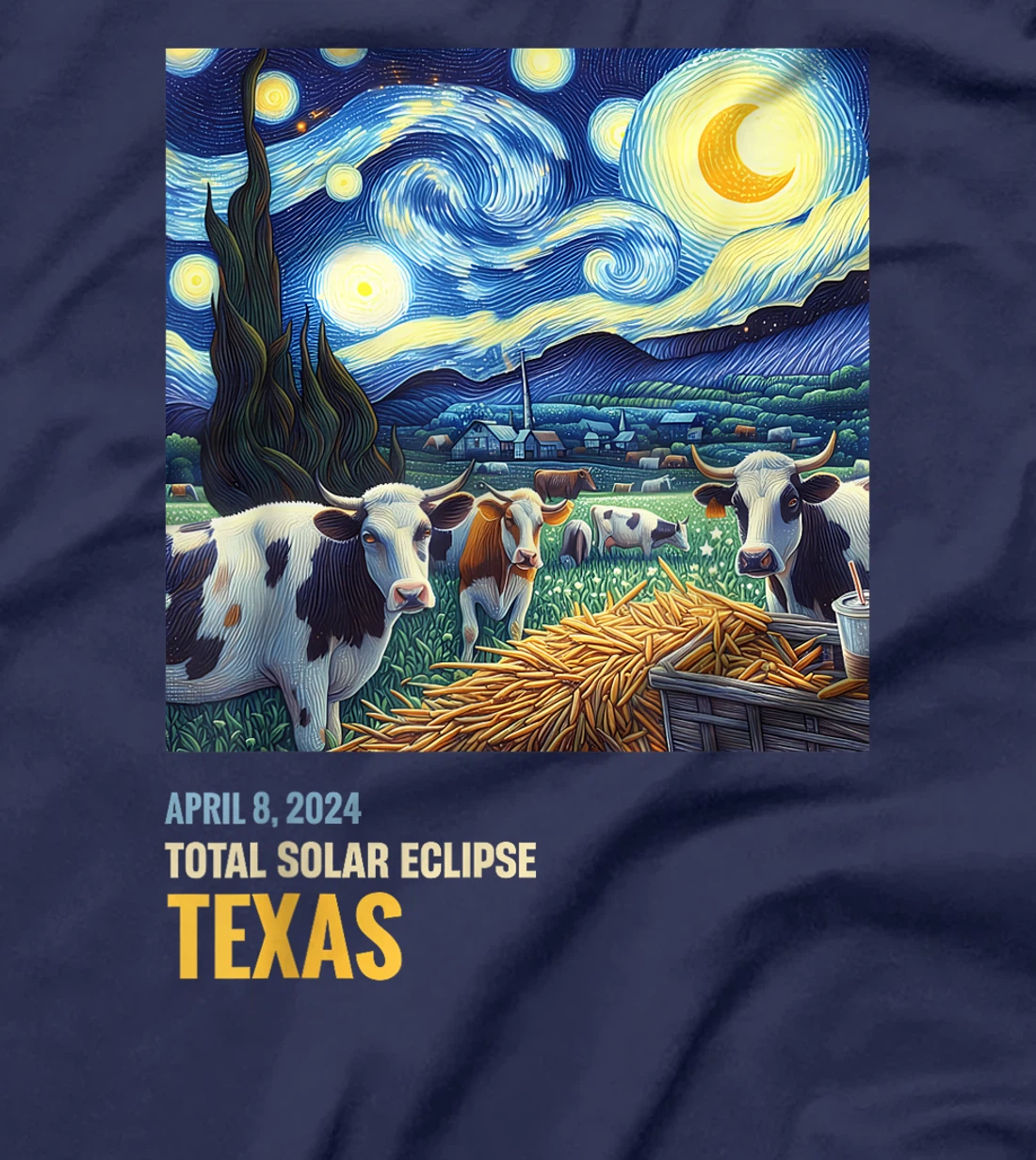 Total Solar Eclipse 2024 Texas Cow Starry Night Funny T-Shirt