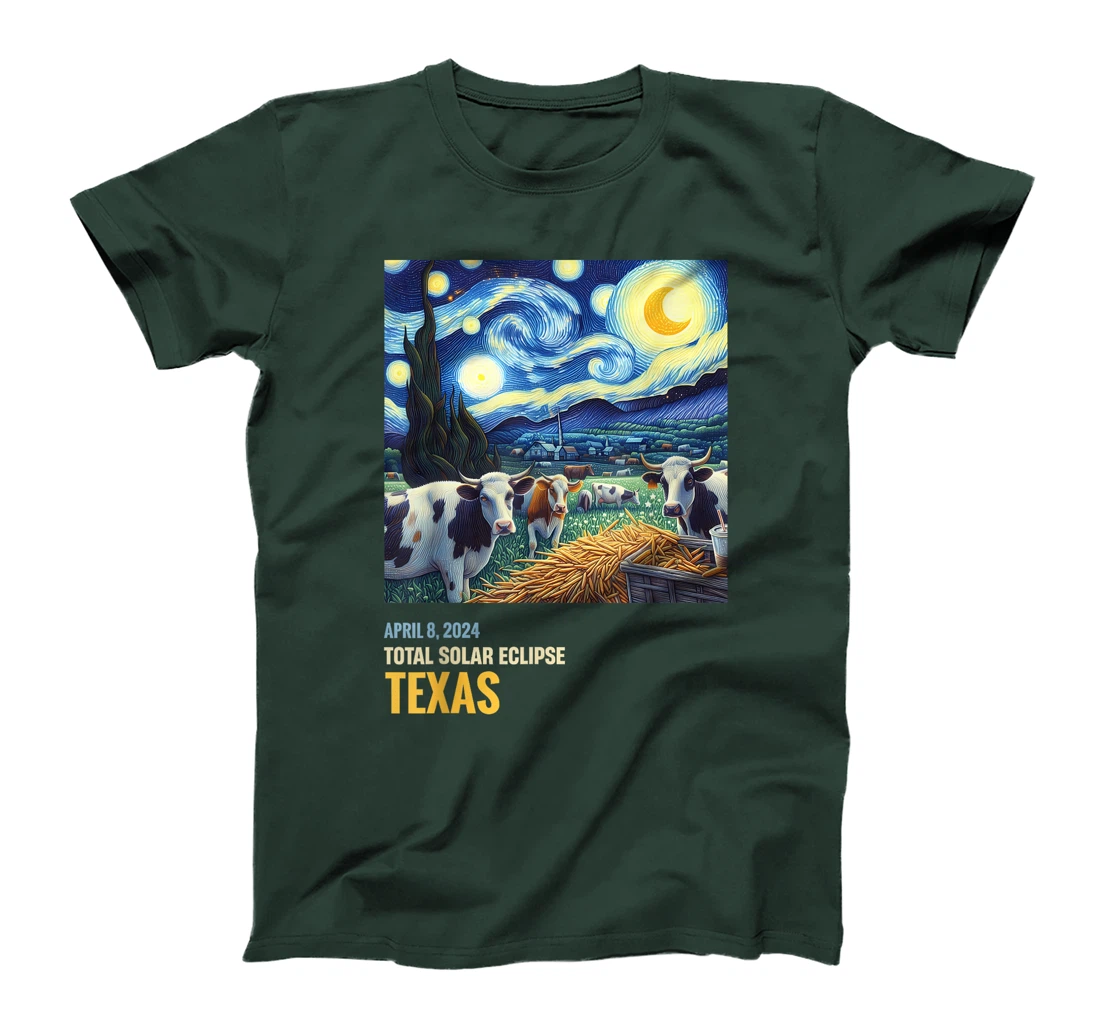 Total Solar Eclipse 2024 Texas Cow Starry Night Funny T-Shirt