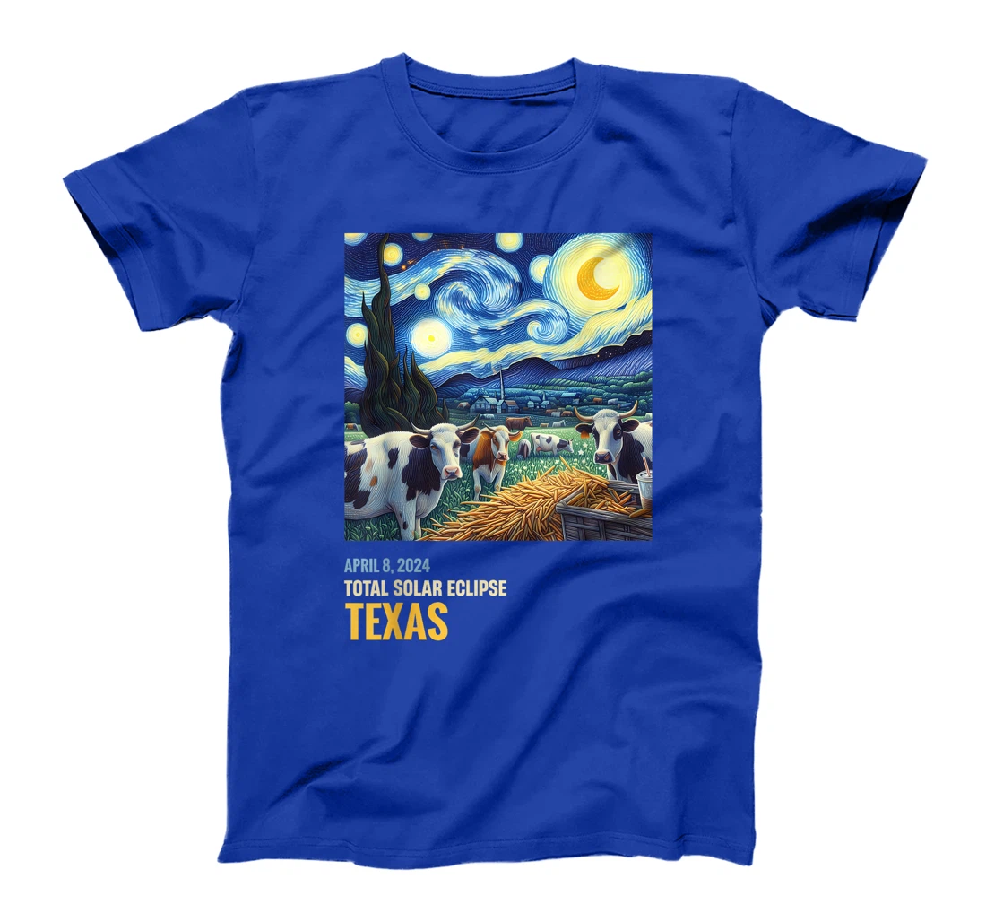 Total Solar Eclipse 2024 Texas Cow Starry Night Funny T-Shirt
