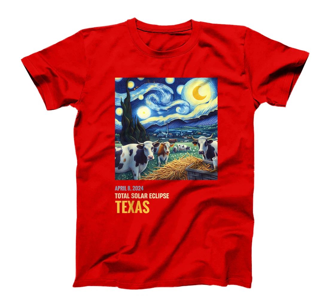 Total Solar Eclipse 2024 Texas Cow Starry Night Funny T-Shirt