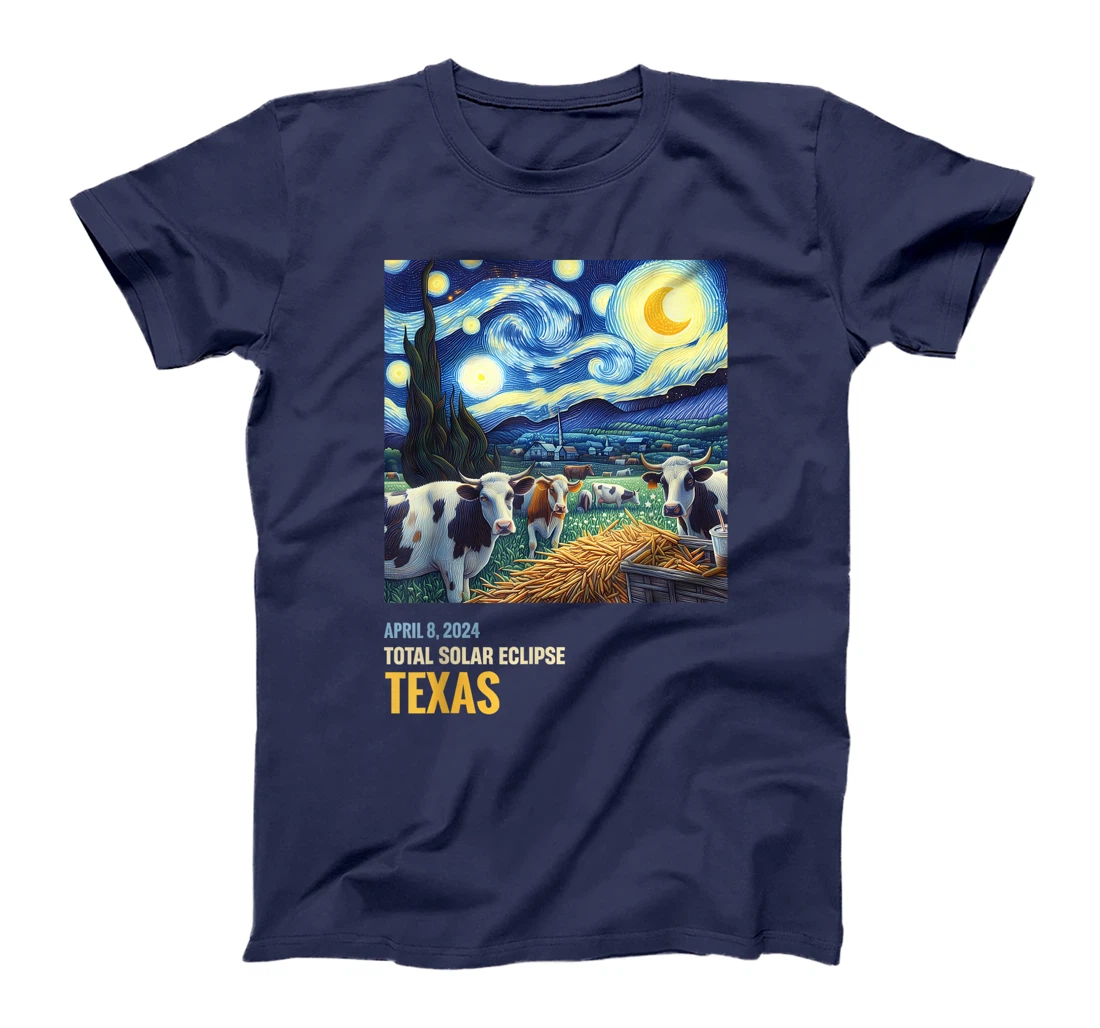Total Solar Eclipse 2024 Texas Cow Starry Night Funny T-Shirt