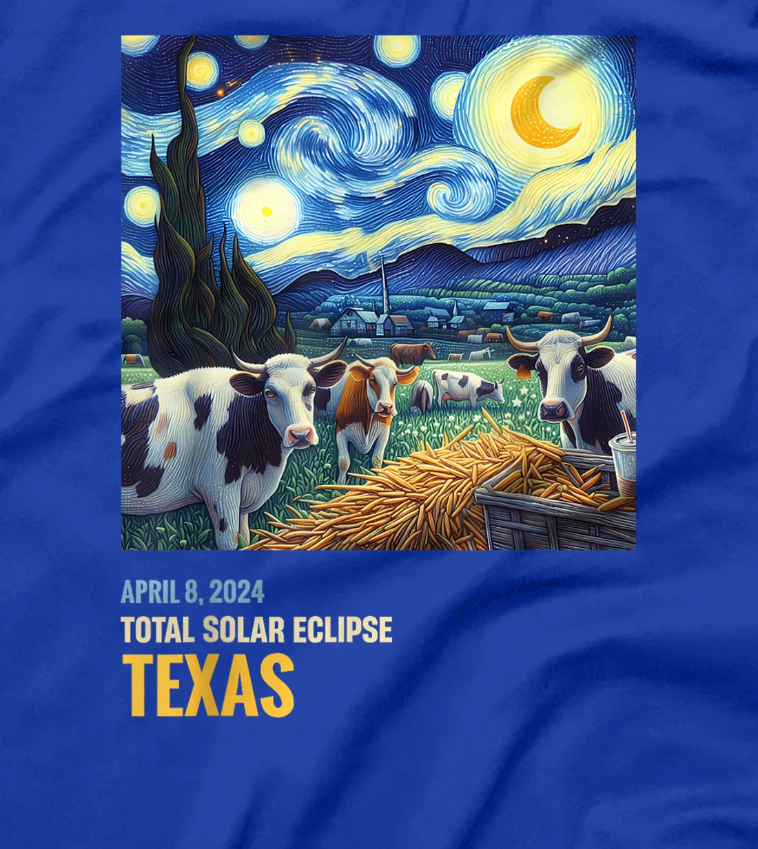 Total Solar Eclipse 2024 Texas Cow Starry Night Funny T-Shirt