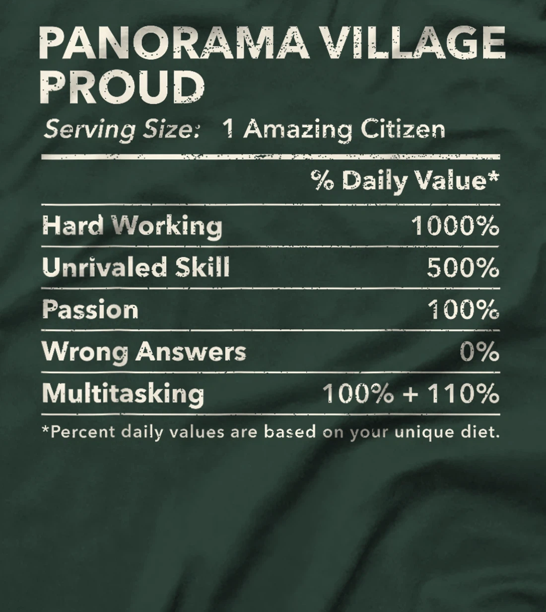 Panorama Village, Texas Proud Nutrition Facts T-Shirt